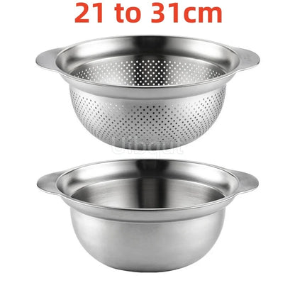 304 Stainless Steel Vegetable Washing Basin & Strainer – Multi-Purpose Rice Washer, Fruit Filter, Kitchen Drain Basket