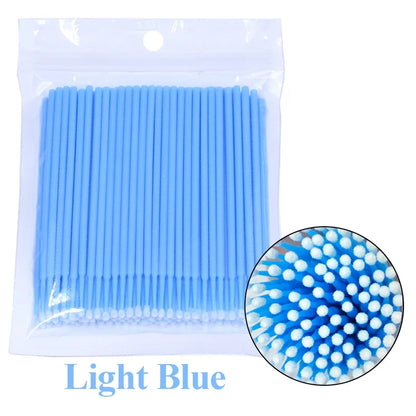 100PCS Eyelash Cleaning Brushes – Micro Cotton Swabs for Lash Extensions & Makeup Removal